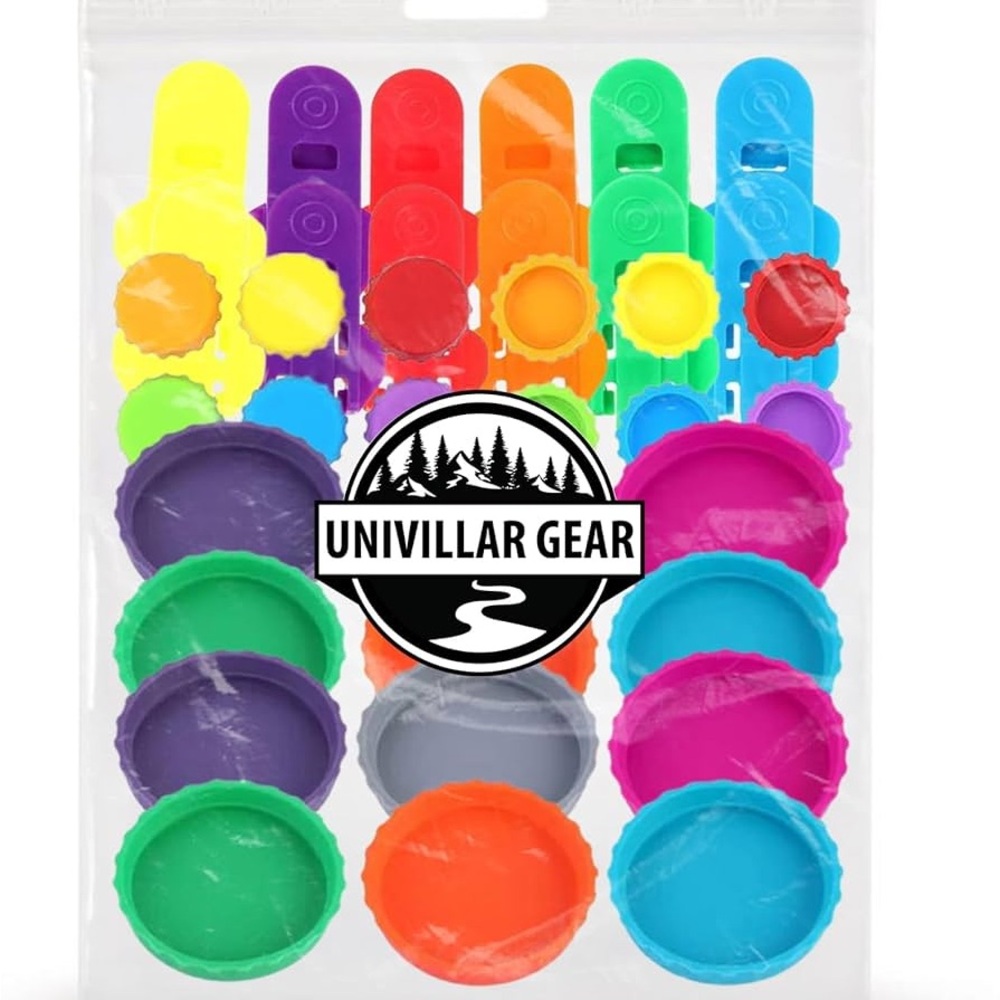 Colorful Party Silicon Beer Caps Can Covers and Can Opener Bundle NIB PACK OF 36